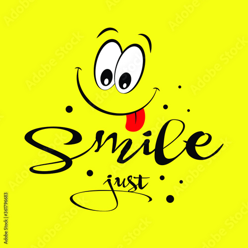Smile with tongue hanging out logo on a yellow background. Vector.