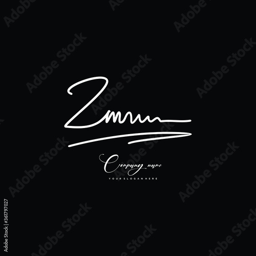 ZM initials signature logo. Handwriting logo vector templates. Hand drawn Calligraphy lettering Vector illustration. 