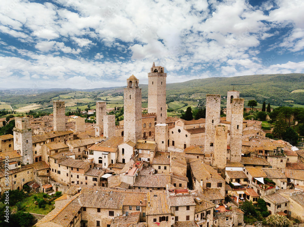 San Gimignano, medieval town from above. Tuscany, Italy