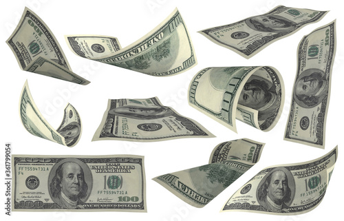 Dollar, Paper Money Set, American Banknote, Flying Money, 3D Render