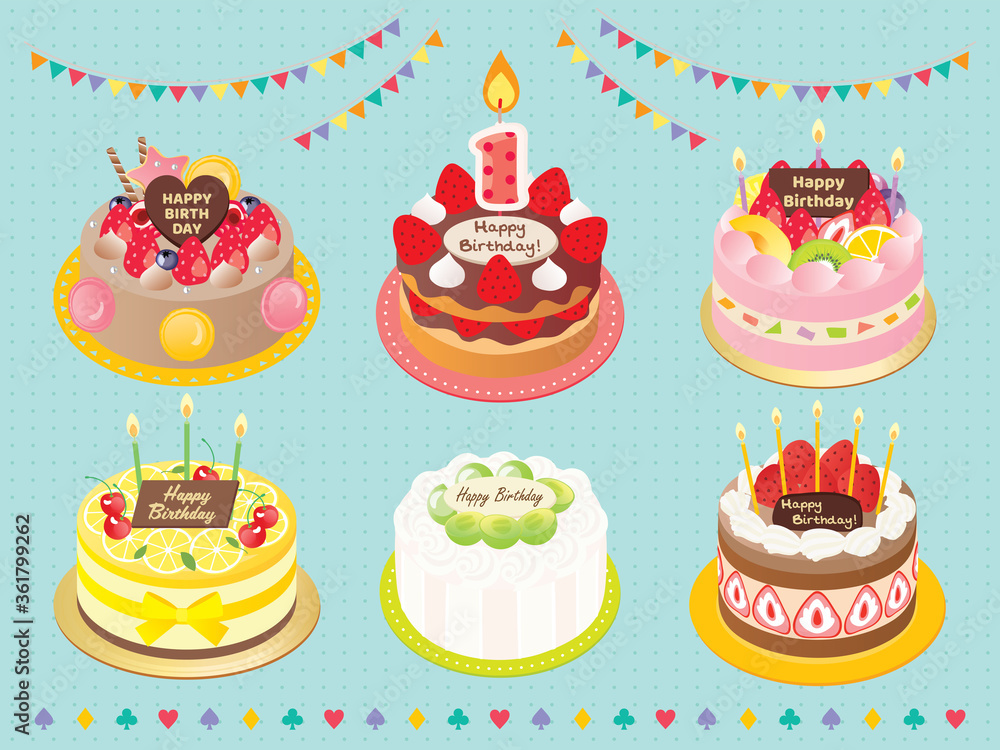 Birthday cake set in turquoise background Birthday cake set in turquoise background