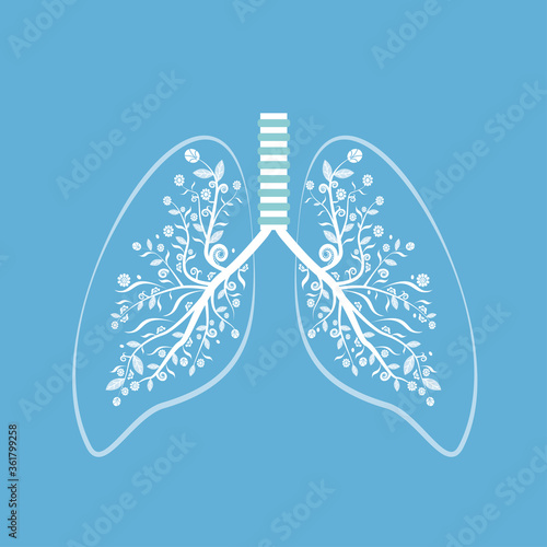Pulmonology concept. Lungs healthcare persons. Internal organ inspection check for illness, disease or problems. Flat vector illustration