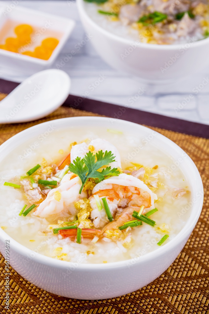 Shrimp porridge white bowl