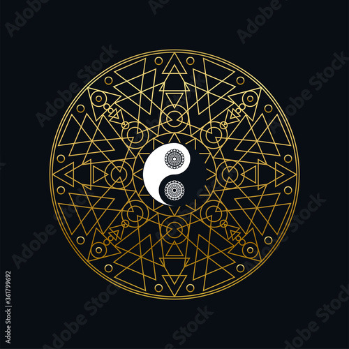 Meditation Template with Yin Yang Sign In Mandala