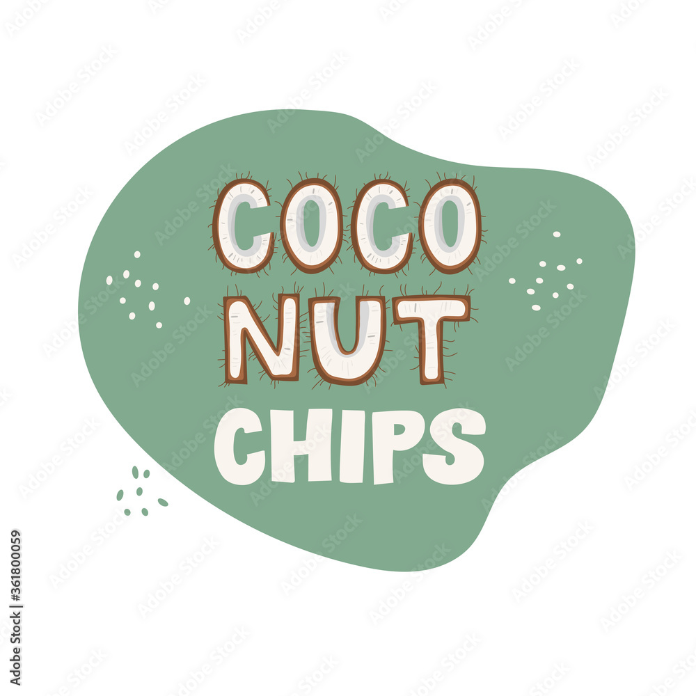 Coconut chips - lettering package design. Vector illustration. Coconut chips - lettering package design. Vector illustration.