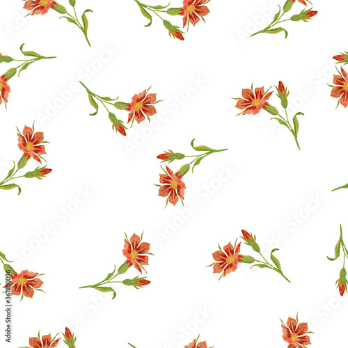 Wallpaper Mural vintage red flower seamless background, rustic floral illustration for wrapping, fabric or backgrounds, hand drawn autumn floral decoration Torontodigital.ca
