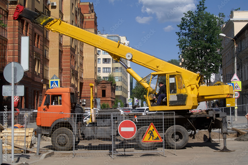 Road closed sign and boundary around street works Road closed sign and boundary around street works