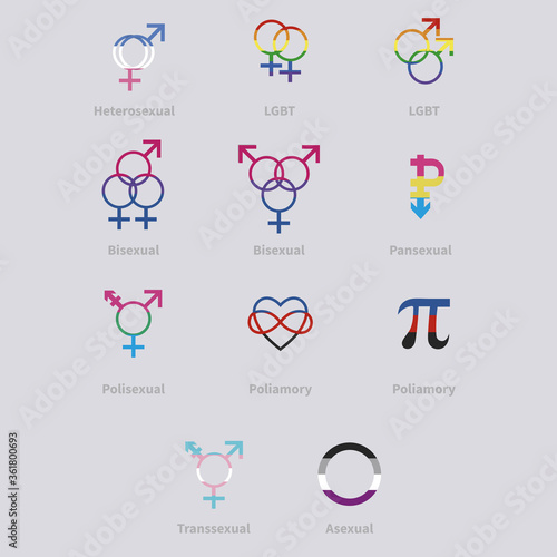 sexual identity / sexual orientation vector icons without shadows. Set of LGBT icons various sexual identities