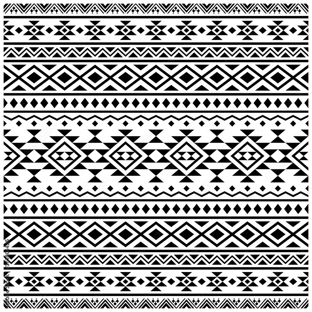 Tribal ethnic seamless pattern design background vector in black white color Tribal ethnic seamless pattern design background vector in black white color