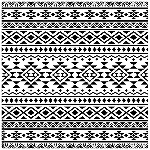 Tribal ethnic seamless pattern design background vector in black white color