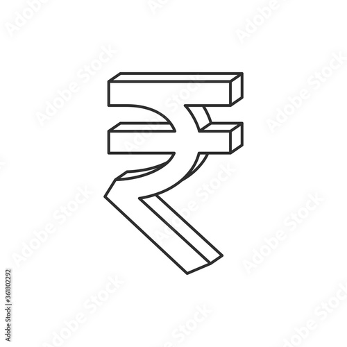 Indian rupee sign. 3D outline style. 
