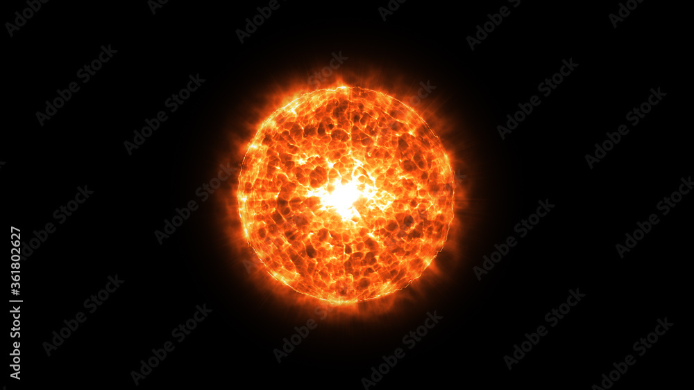 Sun Virtual Realistic Glowing Bright In Nebula Cloud And Stars Surrounded. Sun Virtual Realistic Glowing Bright In Nebula Cloud And Stars Surrounded.