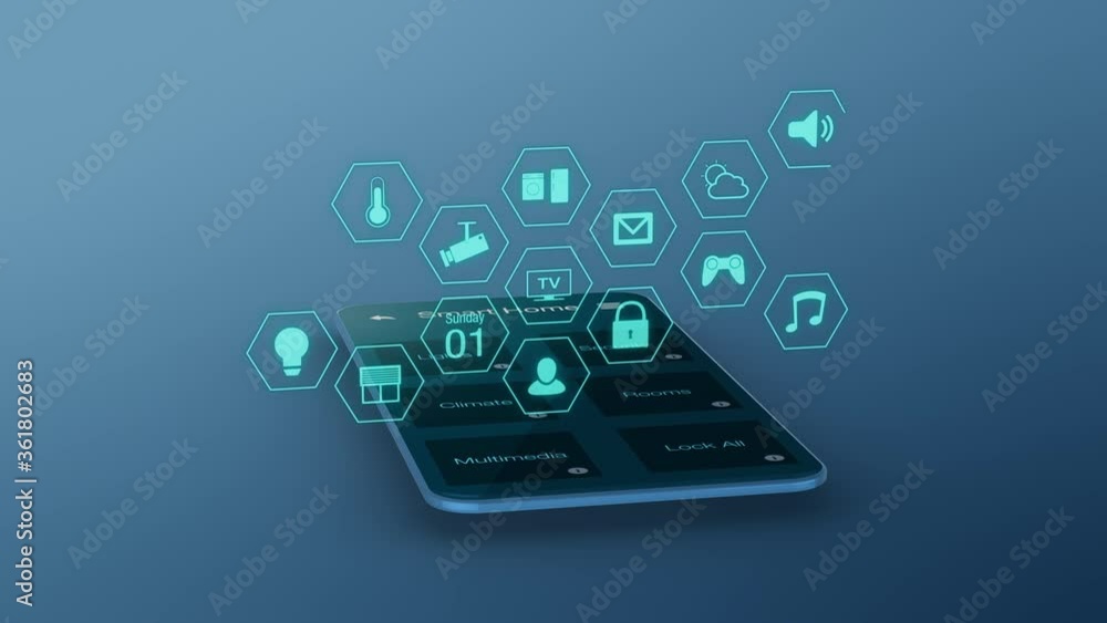 stylized smartphone with a smart home app and a futuristic holographic interface, luma matte for background replacement (3d render) stylized smartphone with a smart home app and a futuristic holographic interface, luma matte for background replacement (3d render)