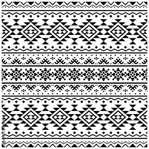 Ikat Aztec ethnic seamless pattern texture vector in black white color