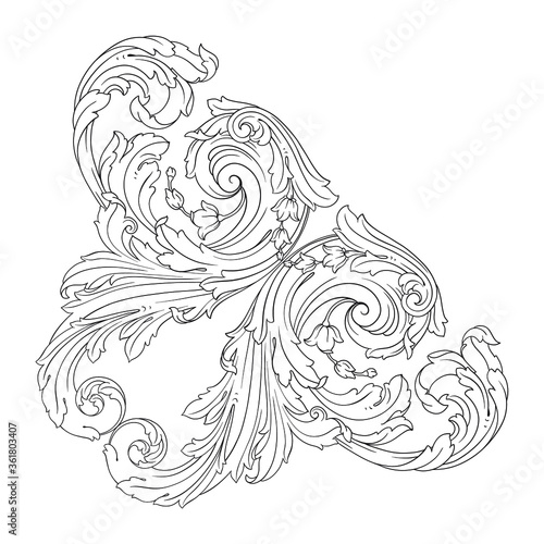 Vintage Ornament Element in baroque style with filigree and floral engrave the best situated for create frame  border  banner. It s hand drawn foliage swirl like victorian or damask design arabesque.