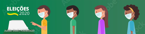 2020 Elections - Brazil young voting queue with protective mask - vector