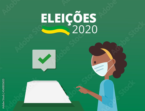 2020 Elections - Brazil woman voting queue with protective mask - vector © Lucas