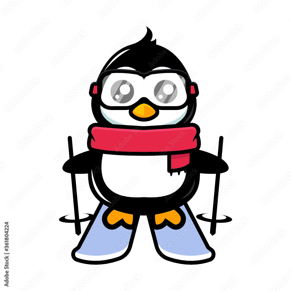 Cute penguin mascot ski theme design illustration Cute penguin mascot ski theme design illustration