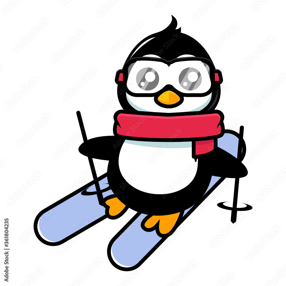 Cute penguin mascot ski theme design illustration Cute penguin mascot ski theme design illustration