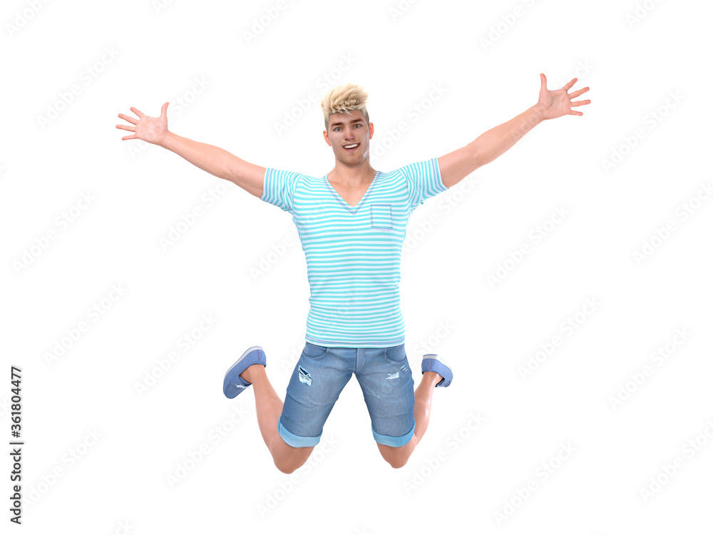 3D Render : The portrait of a  man is jumping in the air with happy feeling