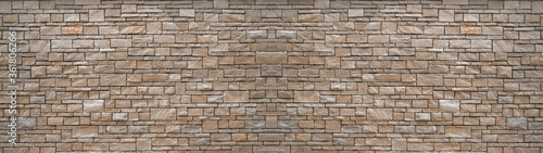 Natural gray grey brown stone brick wall texture background banner panoramic panorama