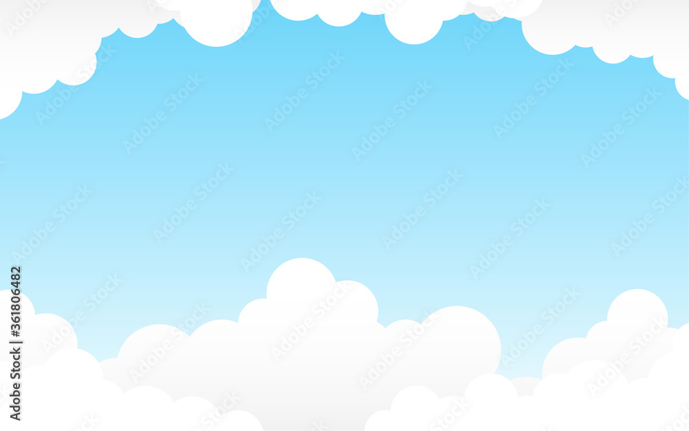 Cloud on top blue sky frame border landscape outdoor flat cartoon design style background vector illustration