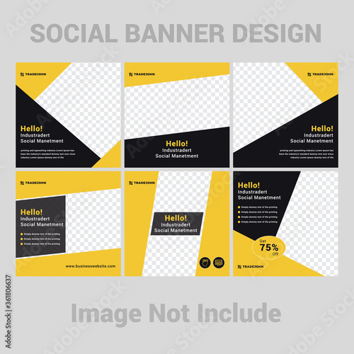 Corporate business Editable minimal square banner template. Black and yellow blue background color . Suitable for social media post and web internet ads. Vector illustration with photo college
