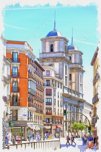 Madrid. Cityscape. Imitation of oil painting. Illustration