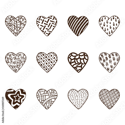 Happy Valentine's day. Hearts Set. Hearts icons. Hand drawn doodles Vector illustration. 