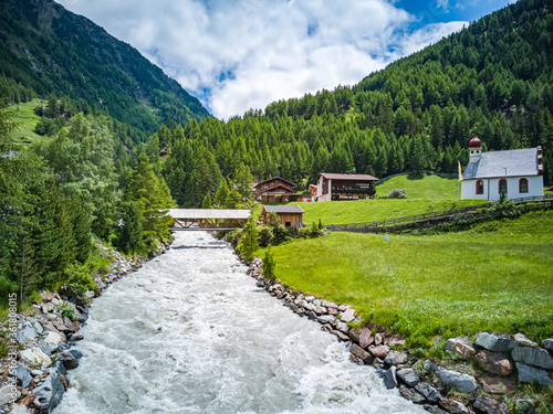 Idyllic Oetz Valley in Zwieselstein, Tyrol, Austria.