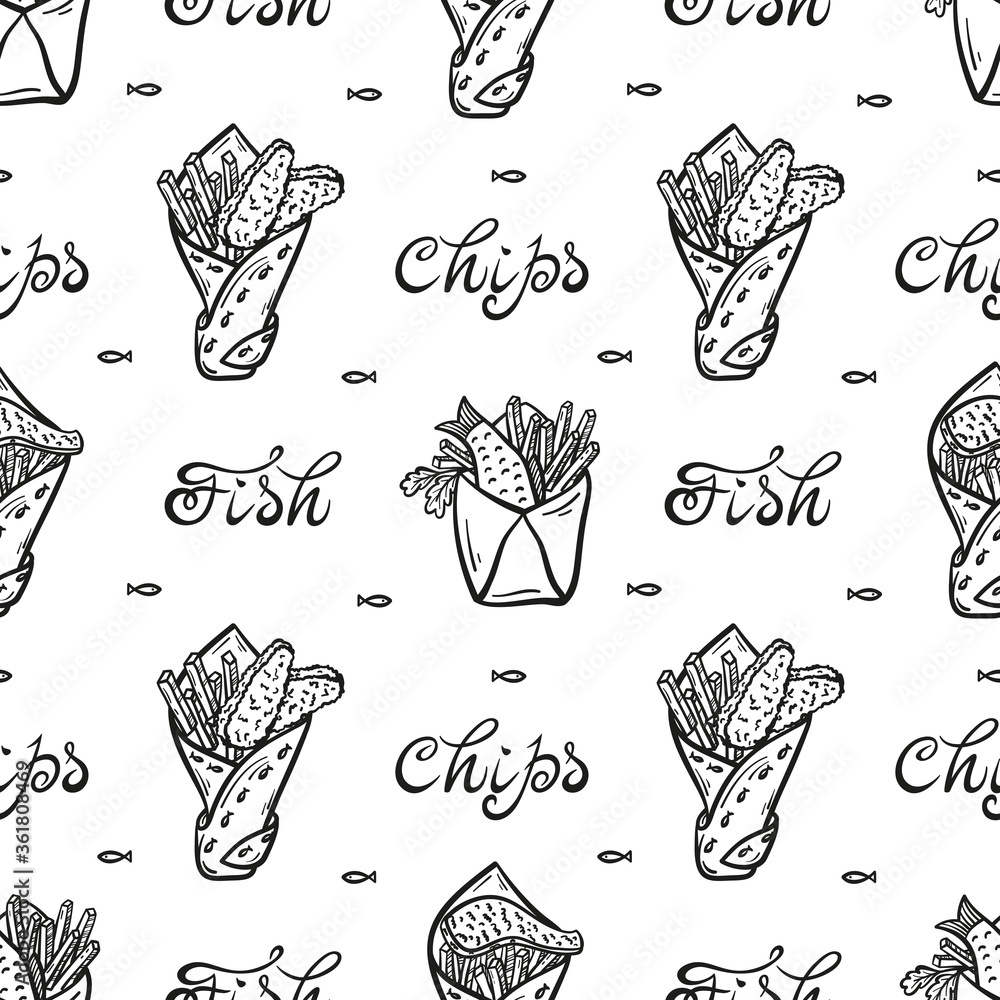 vetor-de-fish-and-chips-in-paper-cornet-vector-seamless-pattern-fast