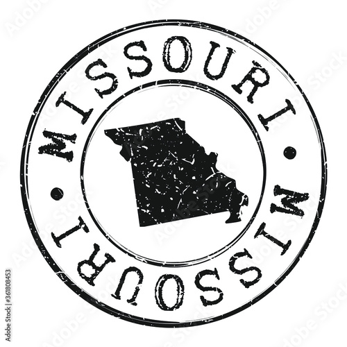 Missouri Silhouette Postal Passport Stamp Round Vector Icon.