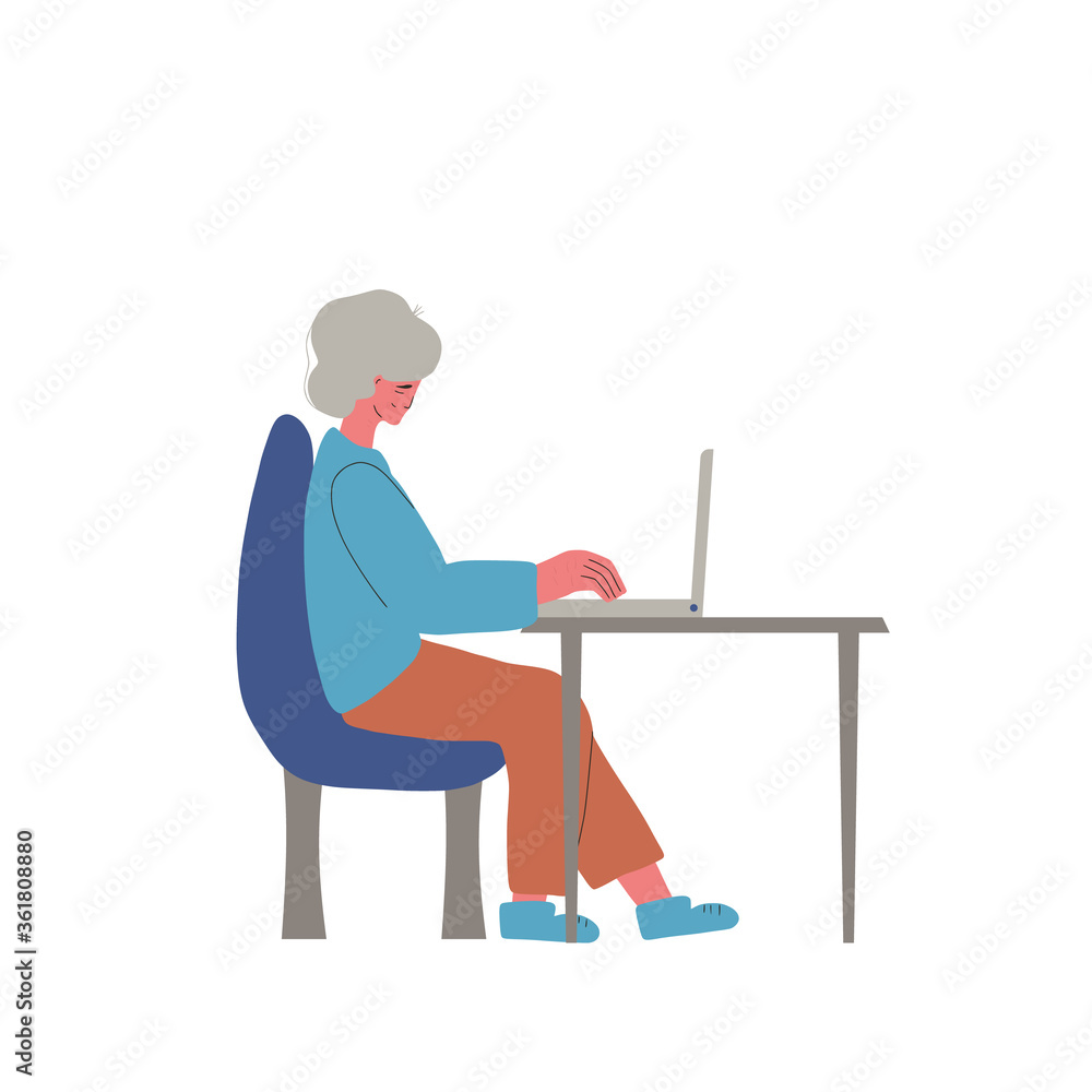 Video call. Interview online. Senior woman sitting on laptop and talking about job. Video call. Interview online. Senior woman sitting on laptop and talking about job.