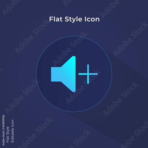 Flat Style Volume Up Icon with Plus Sign
