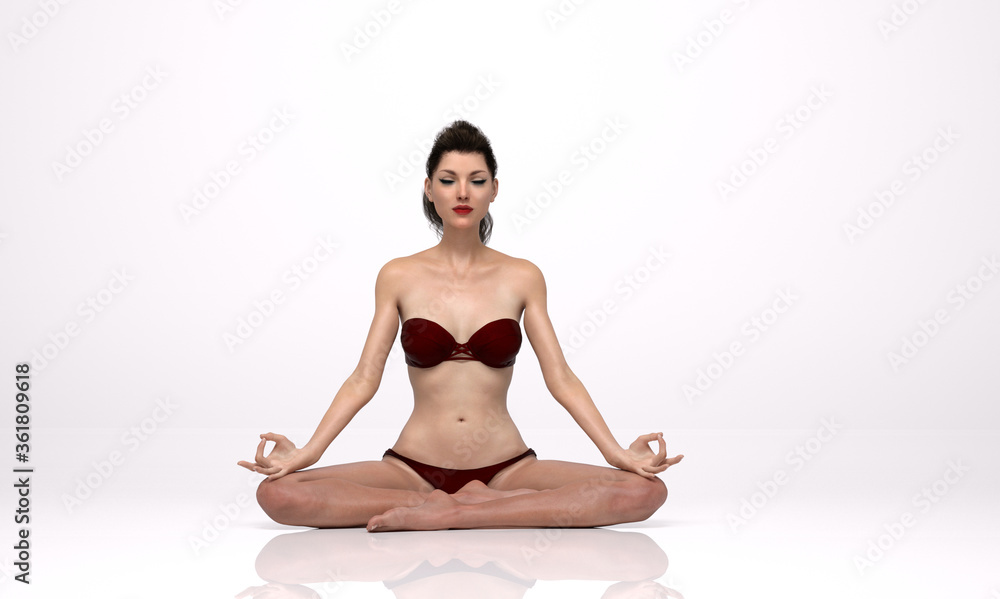 3D Rendering : An ectomorph woman meditating on the ground floor. A skinny woman is sitting and practicing yoga in silence. 3D Rendering : An ectomorph woman meditating on the ground floor. A skinny woman is sitting and practicing yoga in silence.