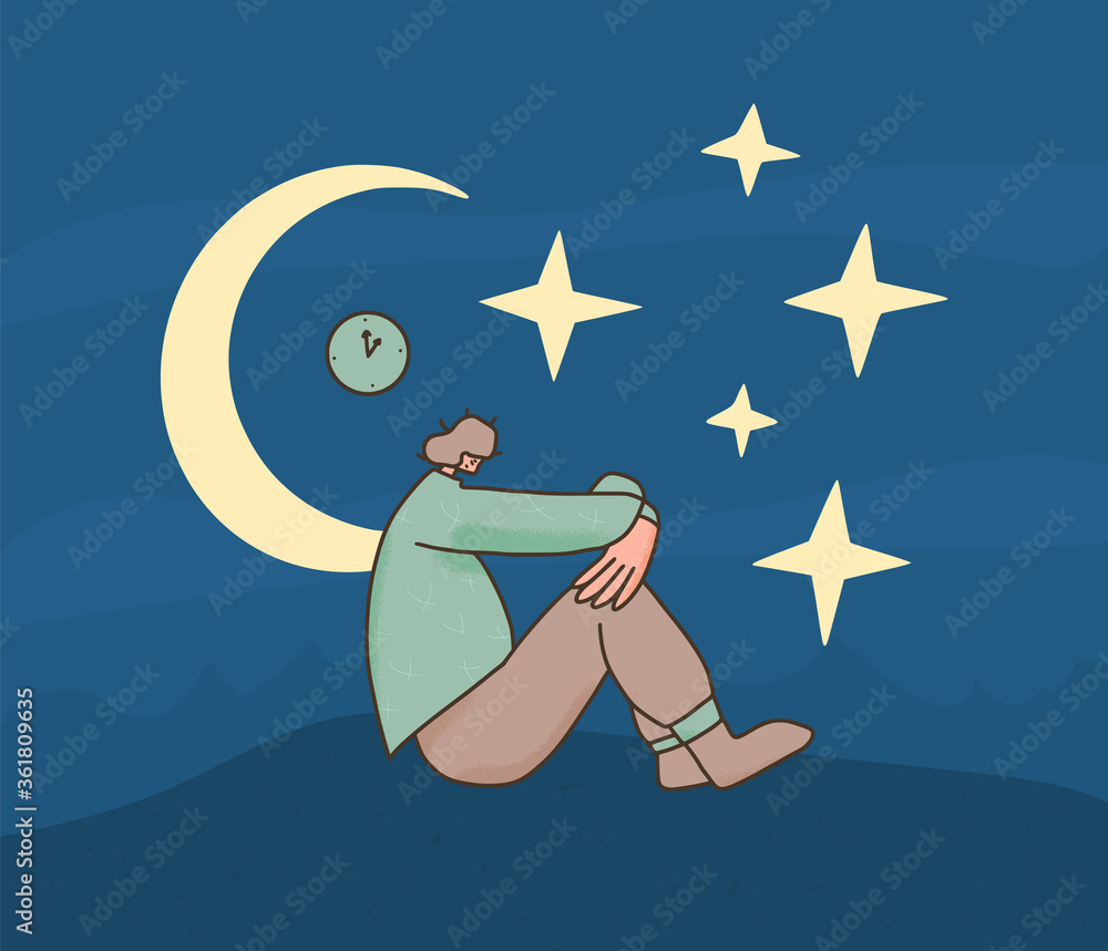 Insomnia. Mental disorder. Vector person with bad mood. Insomnia. Mental disorder. Vector person with bad mood.
