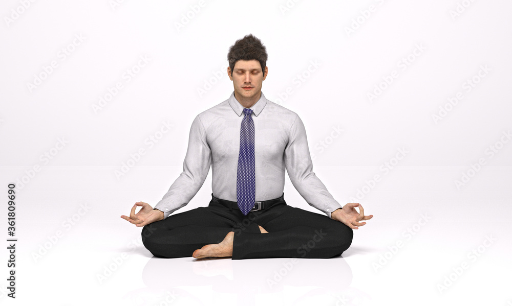 3D Rendering : A mesomorph man meditating on the ground floor. A muscular man is sitting and practicing yoga in silence. 3D Rendering : A mesomorph man meditating on the ground floor. A muscular man is sitting and practicing yoga in silence.