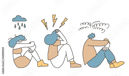 Mental disorder. Vector hand drawn color person.