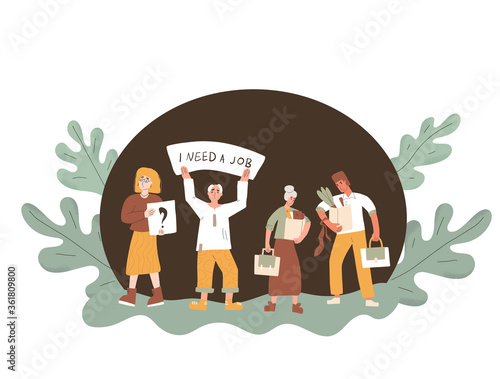 Protests against dismissal. Fired people vector  flat.
