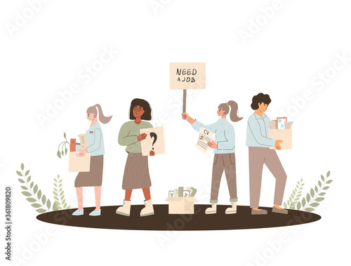 Protests against dismissal. Fired people vector  flat.