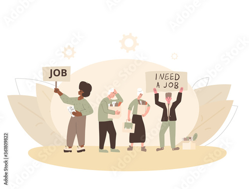 Protests against dismissal. Fired people vector  flat.