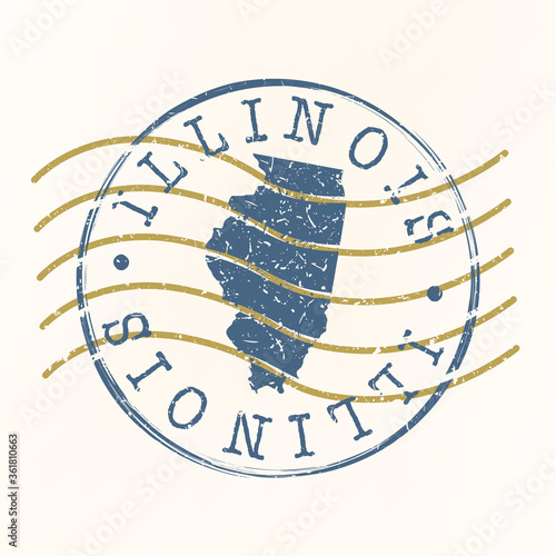 Illinois Stamp Postal. Map Silhouette Seal. Passport Round Design. Vector Icon. Design Retro Travel.