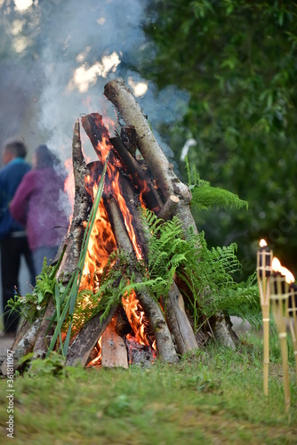 Bonfire at the midsummer festival in Latvia