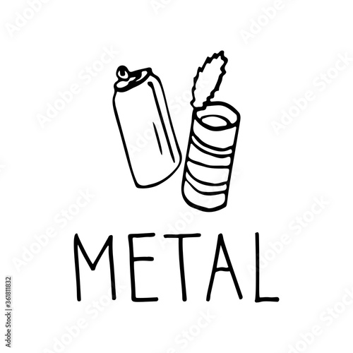 Metal recycle sign. Vector drawing and lettering.