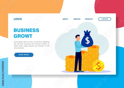Vector illustration, investment management, business people building businesses from scratch and investing cash profits, career growth towards success, flat color icons, business analysis.