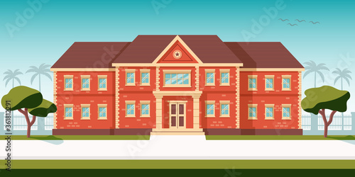 Front of Building Campus Blue Sky Background Illustration