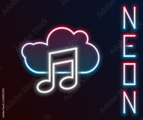 Glowing neon line Music streaming service icon isolated on black background. Sound cloud computing, online media streaming, song, audio wave. Colorful outline concept. Vector Illustration.