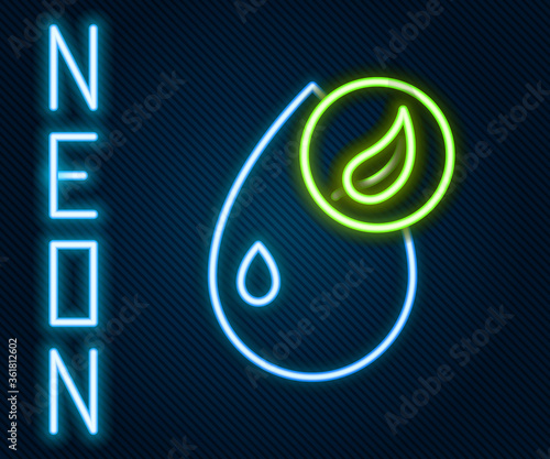 Glowing neon line Bio fuel icon isolated on black background. Eco bio. Green environment and recycle. Colorful outline concept. Vector Illustration.