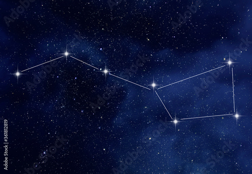 Amazing starry night sky with Ursa Major constellation or the Great Bear and the Big Dipper constellation photo