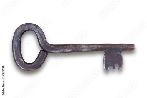 Old iron key isolated on white background
